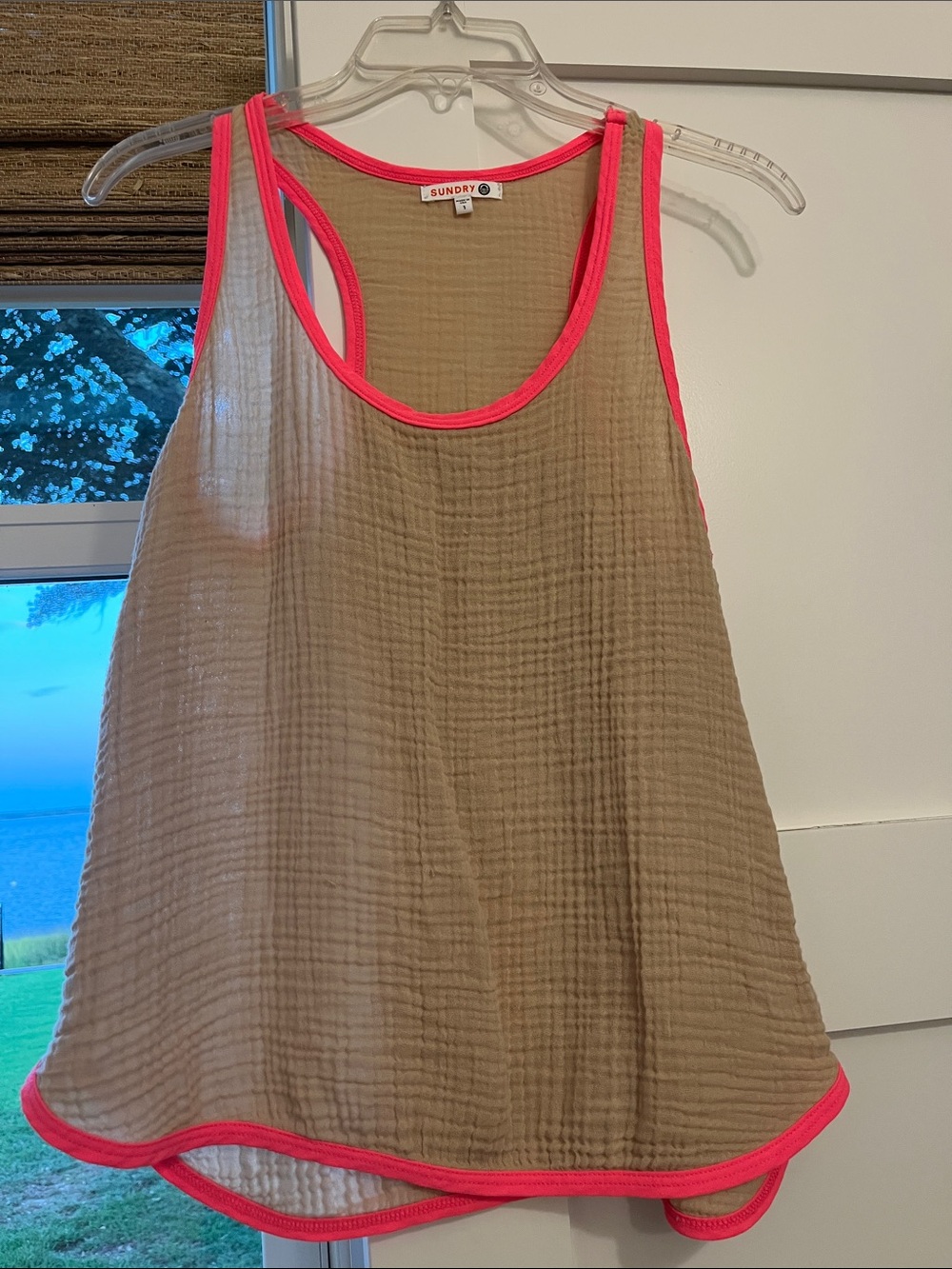 Tan Racerback Tank with trim